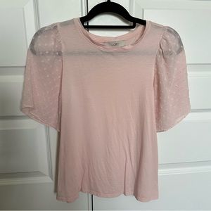 Light Pink Sheer Puff sleeves Loft Small Top soft pink